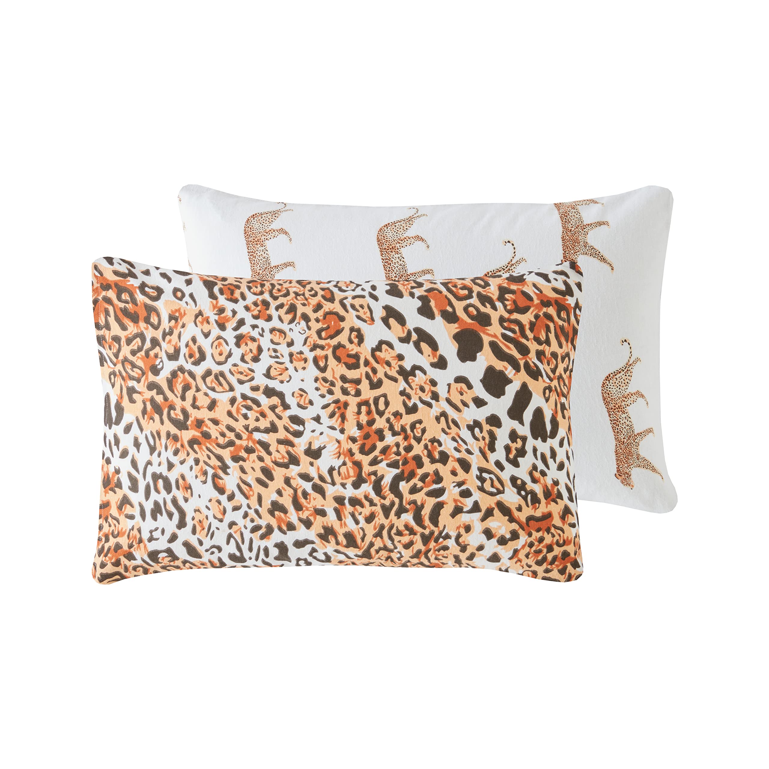 Ed Orange & Brown Leopard Flannelette Printed Duvet Cover Set | 100% Brushed Cotton Flannel Fleece | Reversible Bedding Quilt With Pillowcases (Orange Brown Leopard, Extra Housewife Pillowcase Pair)