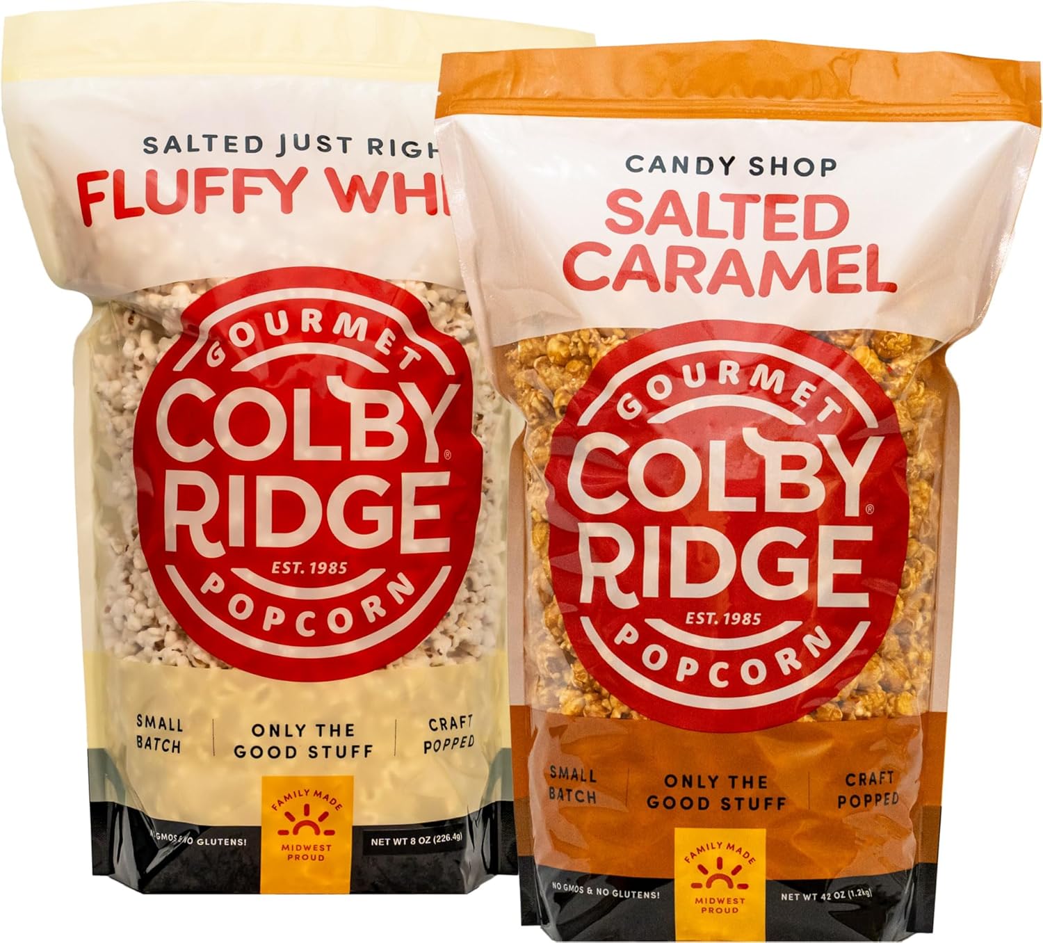 Colby Ridge 4 Gallon Gourmet Craft Popped Gluten Free Popcorn Snack Sized Large 2-Pack Pouches (Fluffy White and Cheddar Cheese)