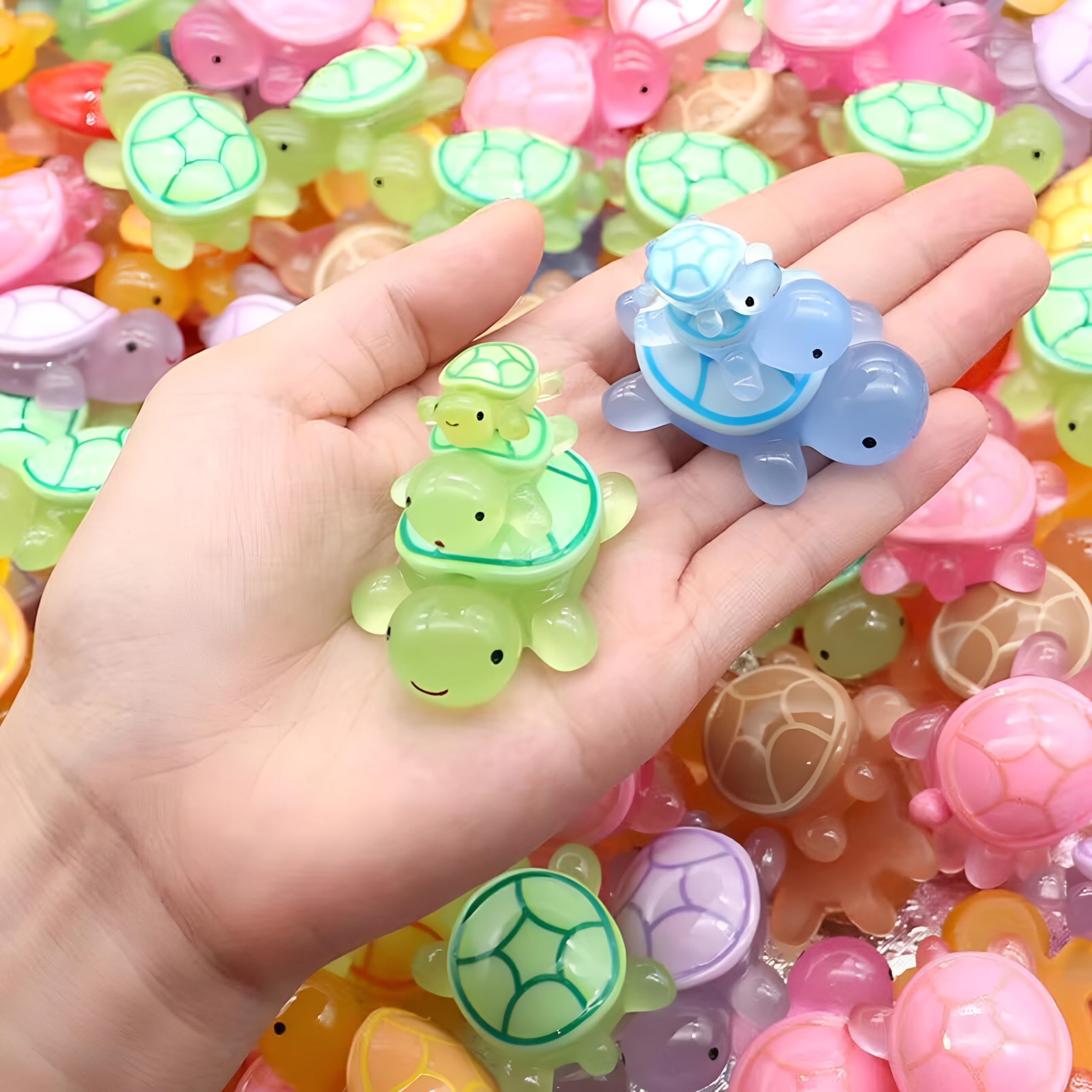 ZAMXHUG 50pcs Tartarughe Mini Resina, Tartarughe Luminose Figurine, Mini di Tartaruga Minuscola Multicolore, Serie di Animali Marini, Adatta per la Decorazione Dell'Auto, Decorazione Del Giardino