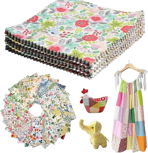Miniatura 8 de Paquetes de tela para tartas de capas para acolchar de algodón floral de 10 pulgadas, cuadrados de tela percortada para costura, manualidades,