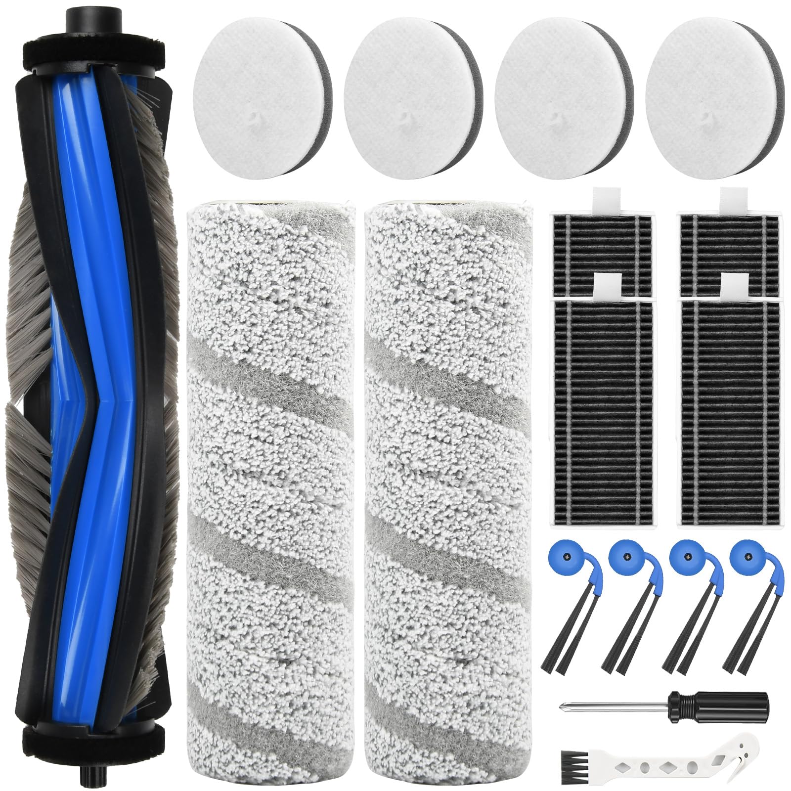 17 Stück Zubehör für Ecovacs Deebot X11 OmniCyclone, X11 Omni Saugroboter, 1 Hauptbürste, 2 Wischwalze, 4 Schwammfilter, 4 HEPA-Filter, 4 Seitenbürsten, 1 Reinigungsbürste,1 Schraubendreher
