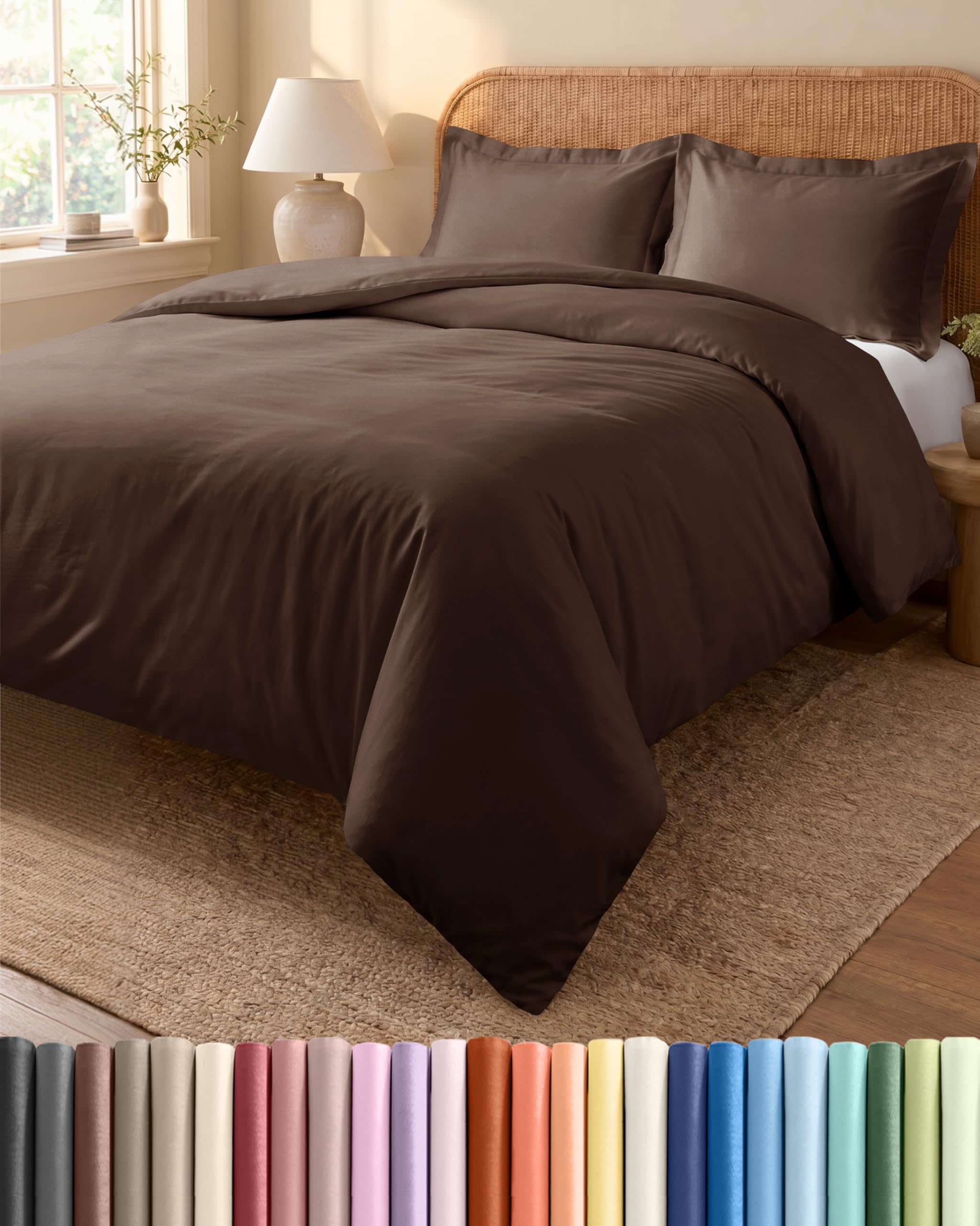 Copripiumino Una Piazza e Mezza 155x220 cm Marrone 3 Pezzi - Copripiumino 155x220 cm e 2 Federe 80x80 cm - Microfibra Spazzolata - Senza Grinze e Traspirante - Ipoallergenica OEKO-TEX Standard 100