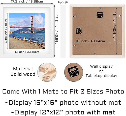 Vista 138 de Marco de fotos de madera de 9 x 9 pulgadas para colgar en la pared o en la mesa, marcos de fotos cuadrados con 1 paspartú de 7 x 7 pulgadas