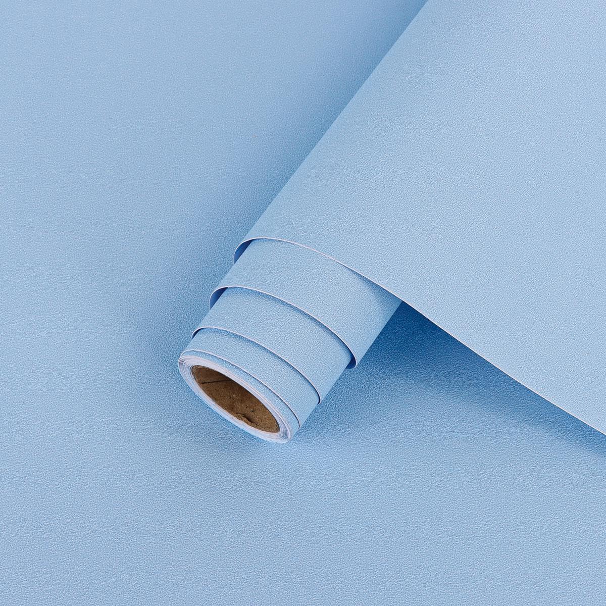Arthome Peel and Stick Wallpaper,60cmx5m Light Blue Matte Paper,Solid Color Frosted Decorative Self Adhesive Removable Wall Paper Vinyl Roll Waterproof for Cabinets Wall Covering