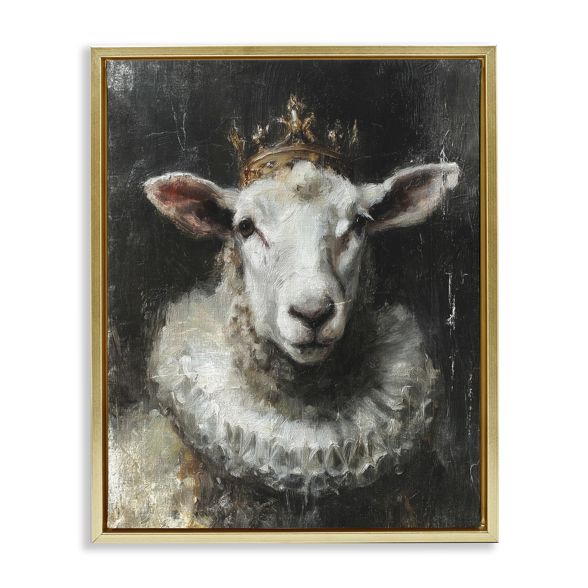 Stupell Industries Regal Crowned Sheep Portrait 'Crowned Sheep Portrait', Floating Frame Canvas Art, Gold, 25 X 31 Inches, Easy To Hang And Sturdy, Made In Usa, By Svetlana Aleynikova