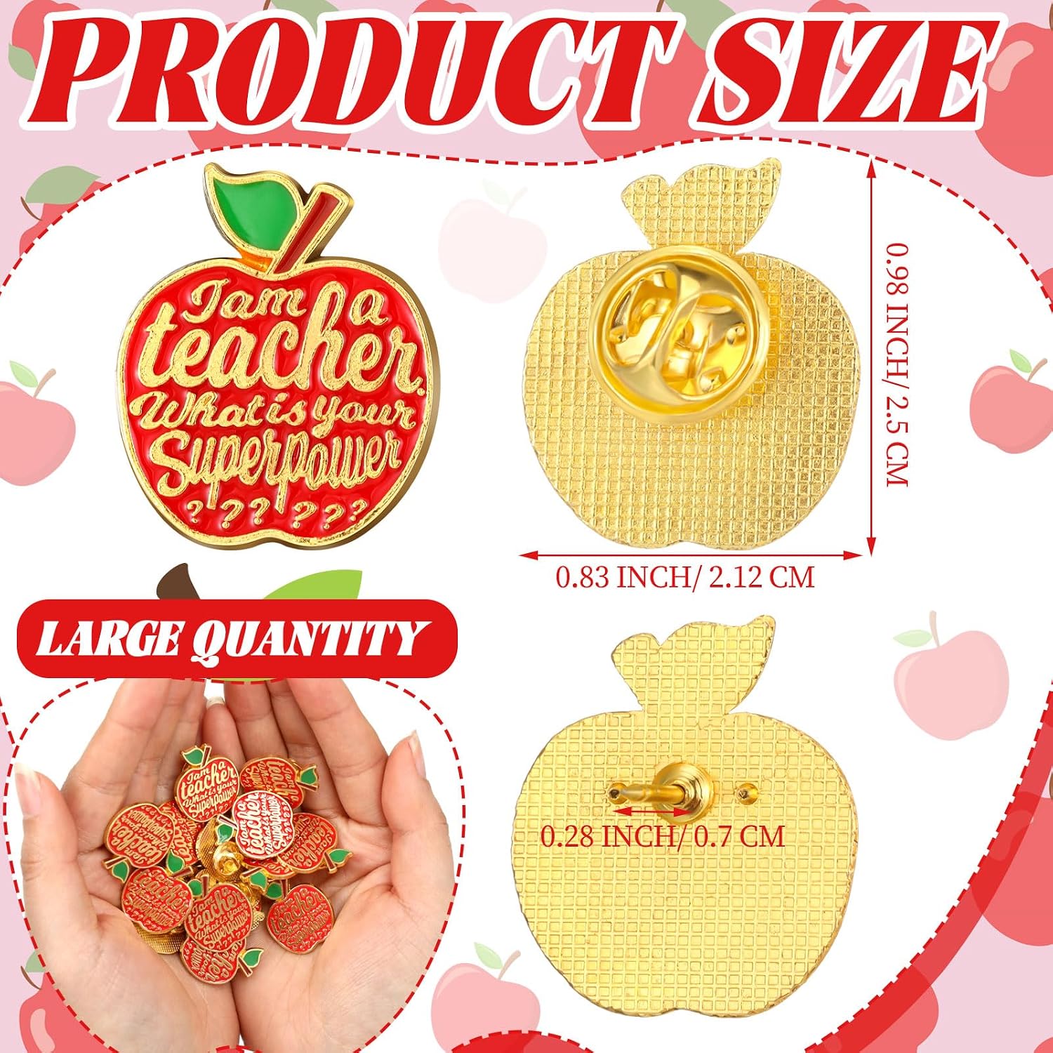 Hoteam Teacher Appreciation Gifts Bulk Apple Lapel Pins Thank You Enamel Brooch Pins Accessories for Teachers Employee