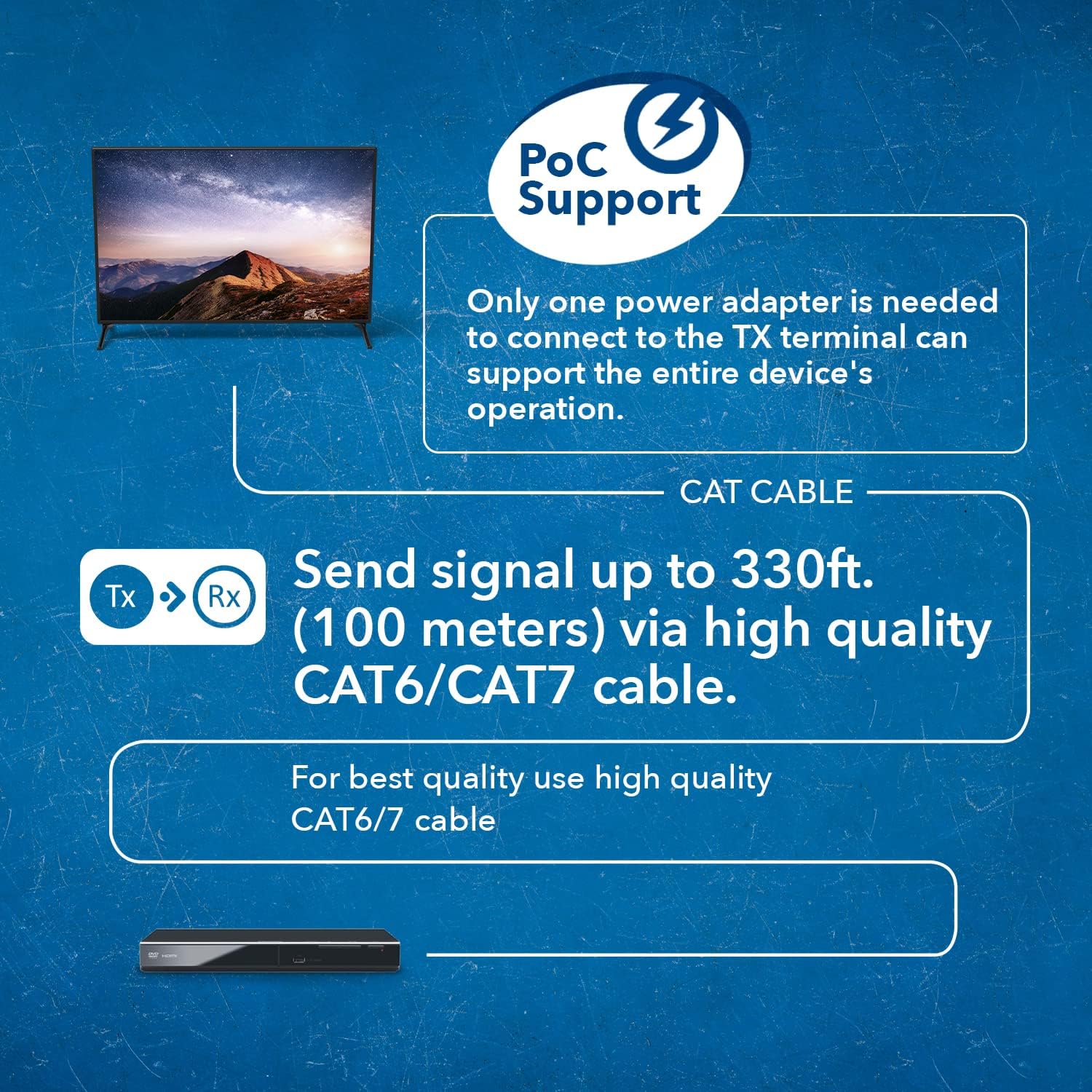 Orei Extensor HDMI 4K ARC Balun - HDBaseT UltraHD 4K @ 60Hz 4:4:4 a través de un Solo Cable CAT5e/6/7 con HDR, LAN, CEC, ARC e IR, RS-232 - hasta 330 pies - Salida de Audio - Cable de alimentación -
