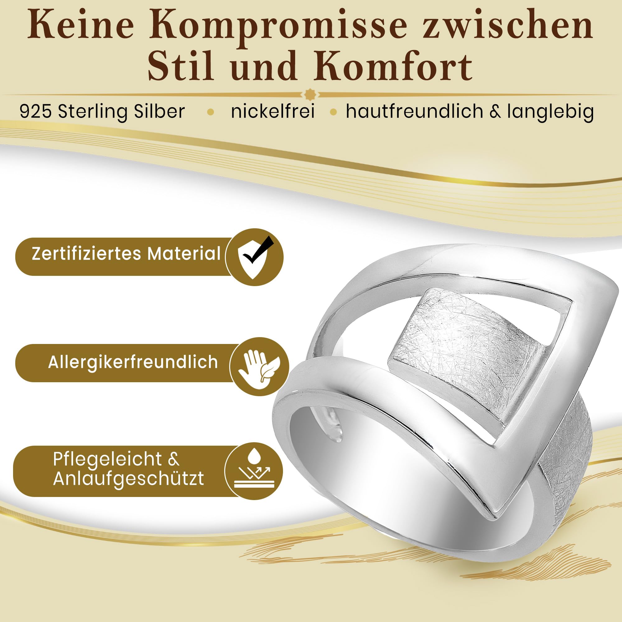 CASSINI Design Ring aus 925er Sterling Silber, gebürstet und poliert, massiv, breit, Damen Ring 3RAX