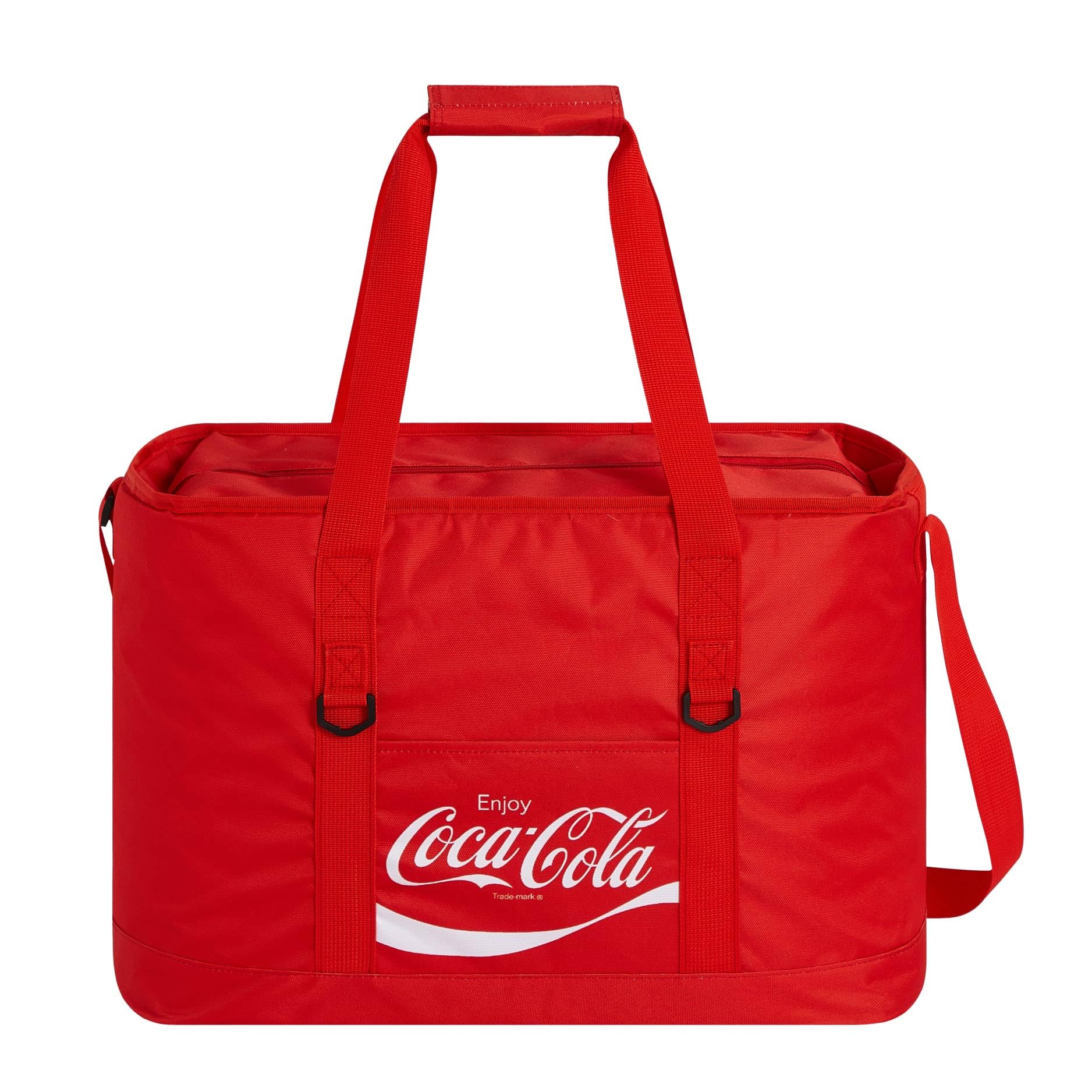Coca-Cola Tote Bag, 40 Can Capacity Portable Beverage Cooler With Shoulder Strap, Large Soft Cooler For Picnic, Beach, Camping & Travel, Red Coca-Cola Lunch Cooler | Fridge.com
