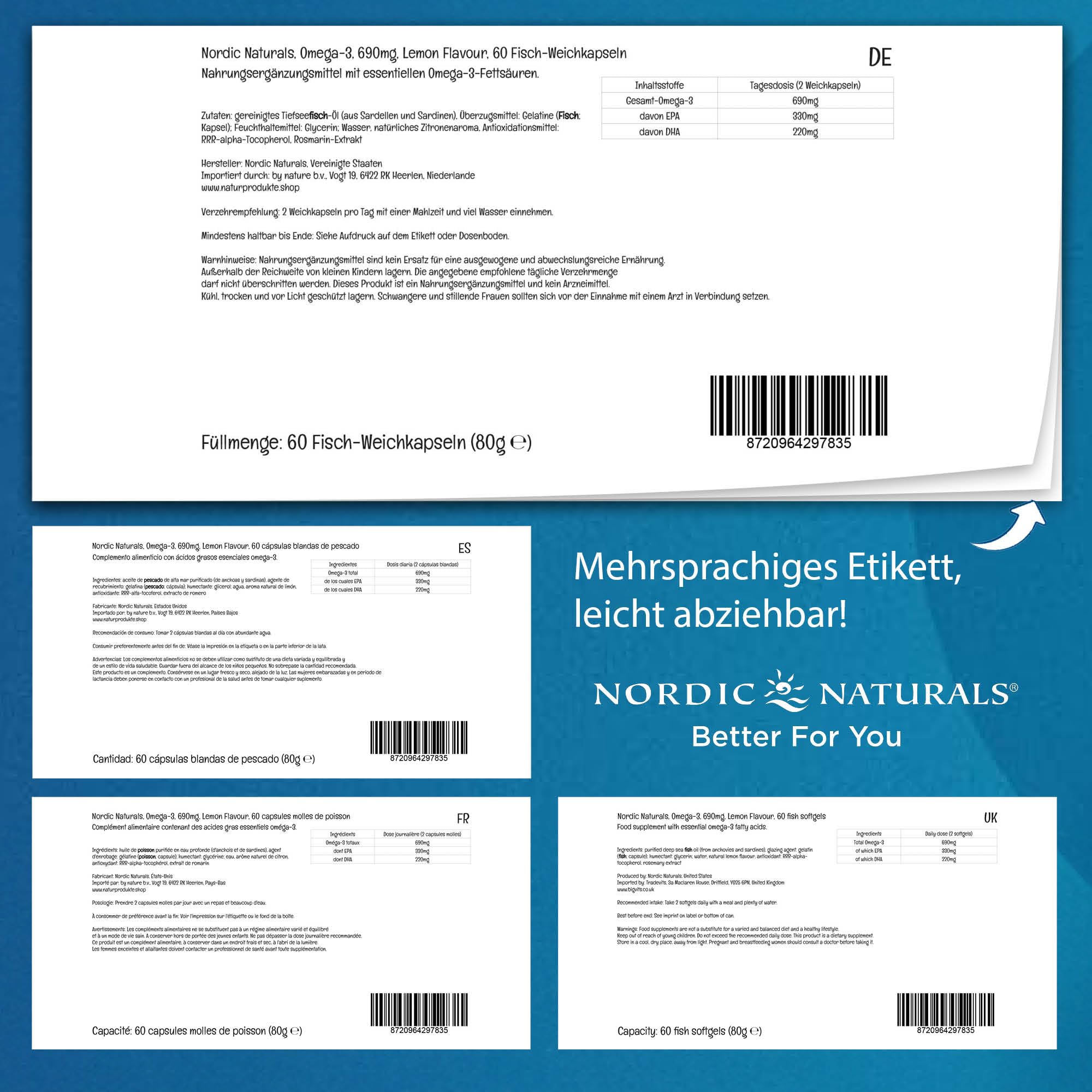 Nordic Naturals Omega-3, 690mg, Zitronengeschmack, 60 Fisch-Weichkapseln