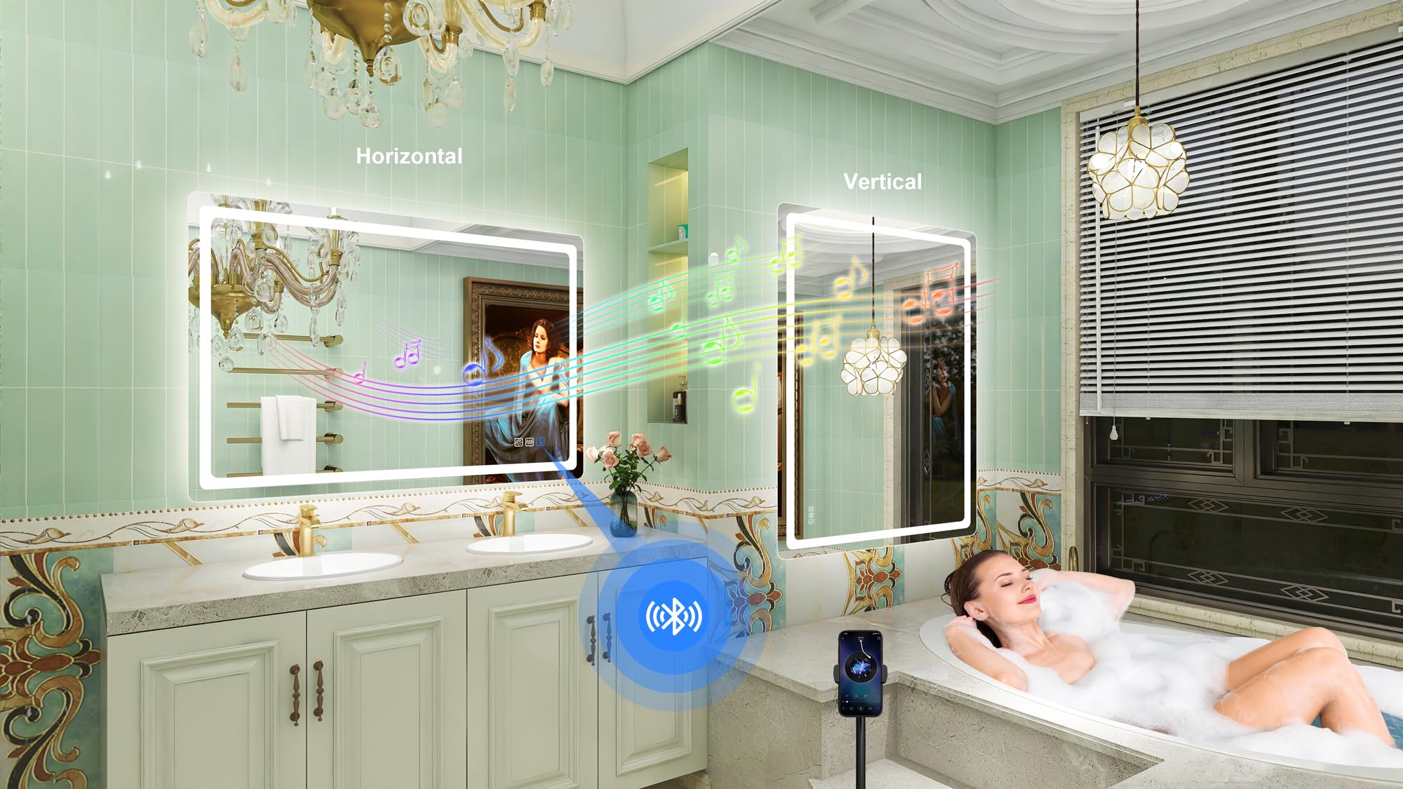 STARLEAD Specchio-Bagno-con-Luce 100x70 cm, Specchio-Retroilluminato-Bagno con Bluetooth, 3 Temperature Colore, Dimmerabile, Antifog, Funzione Memoria, IP44 Specchio-Bagno-LED, Orizzontale/Verticale