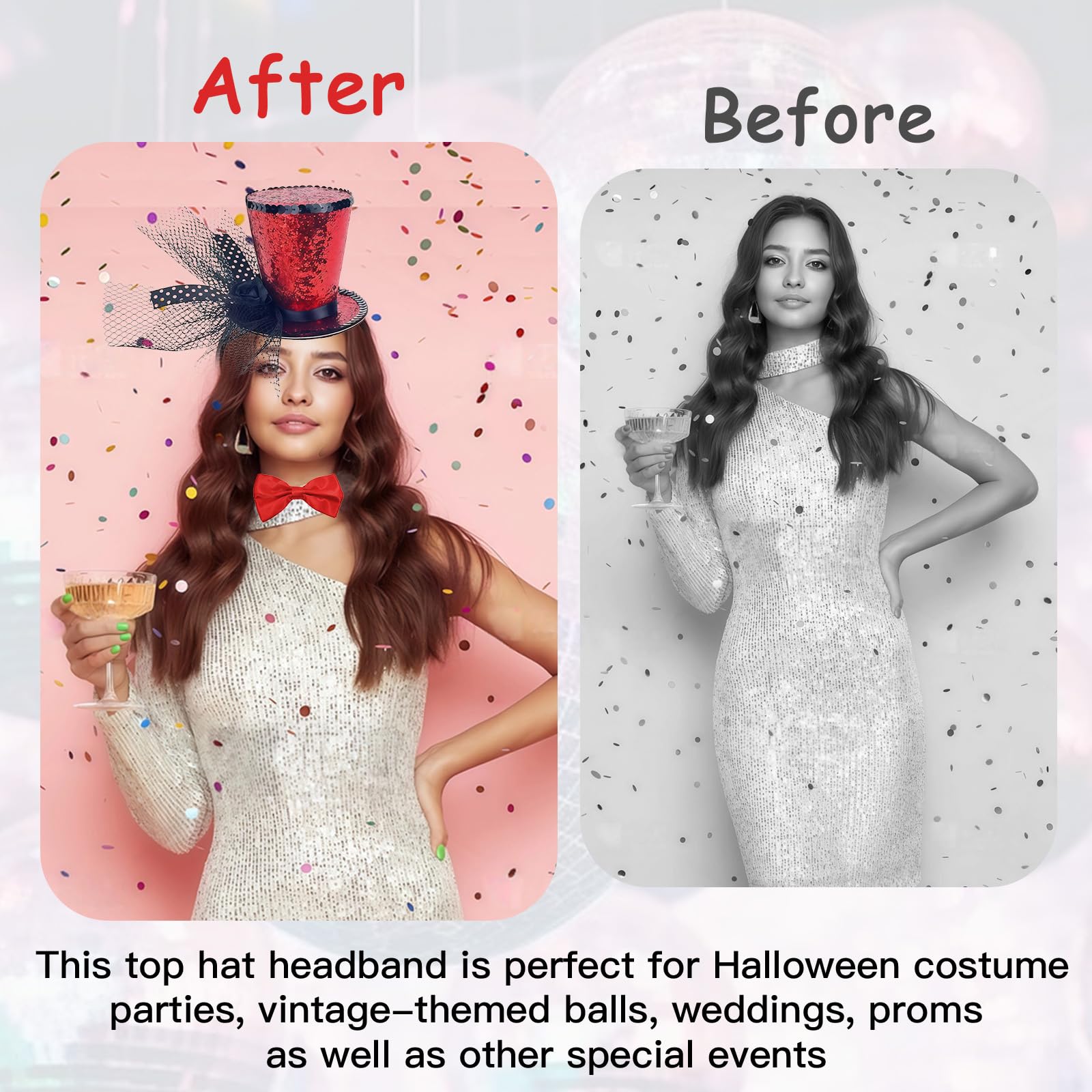 Mini sombrero de fiesta con banda para el cabello, adorno brillante de 19x8 cm, ideal para disfraces de Halloween, bodas y eventos retro, accesorio elegante para mujeres