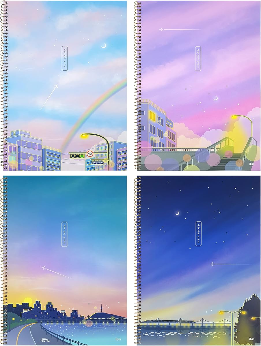 Korean Aesthetic Lined Spiral Notebooks, 4 Pack, 50 Pages, Journaling | Thoughtfully designed Korean stationery with smooth 80gsm paper for planning, note taking, memos and everyday writing