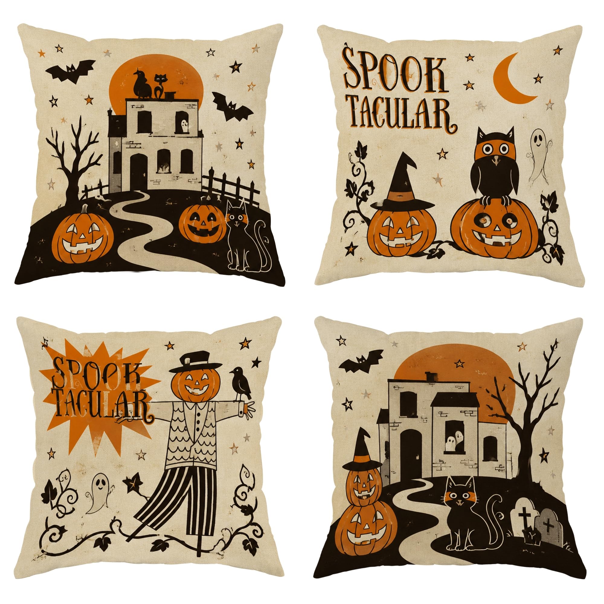 Housses de coussin velours 55x55 cm lavables pour un canapé Halloween sans taches