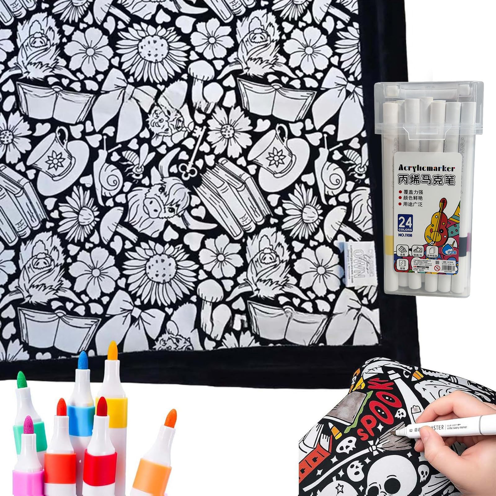 DIY Coloring Blanket, Colouring Blanket with 24Colour Markers Washable