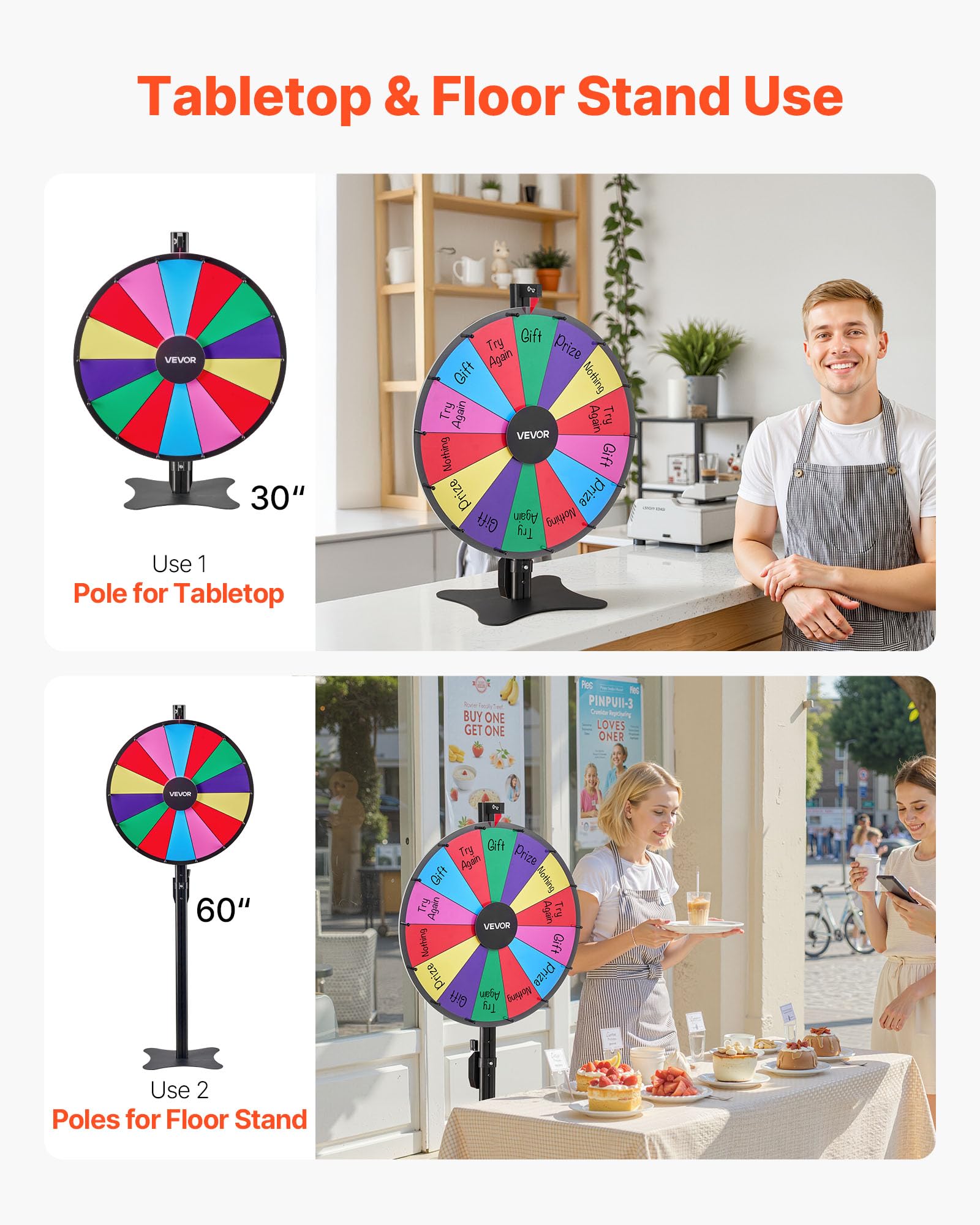 VEVOR Ruota dei Premi Girevole da 610 mm, Ruota Girevole a 14 Slot con Supporto, Altezza Regolabile, Roulette Win Fortune con Cancellabile a Secco e 2 Pennarelli, 6 Colori, per Feste, Pub, Carnevale