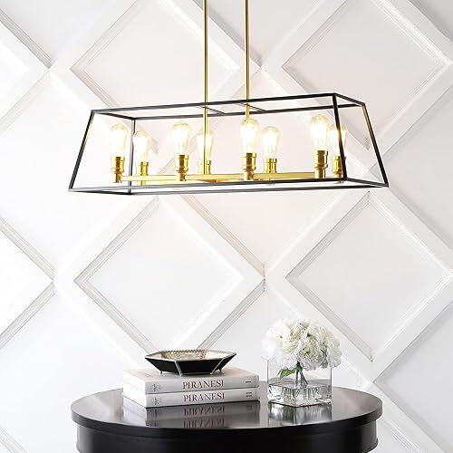 Miniatura 4 de JONATHAN Y JYL6511A Liane - Colgante LED lineal de hierro industrial de 35 pulgadas, 8 luces, moderno, minimalista, de ratán costero de 180