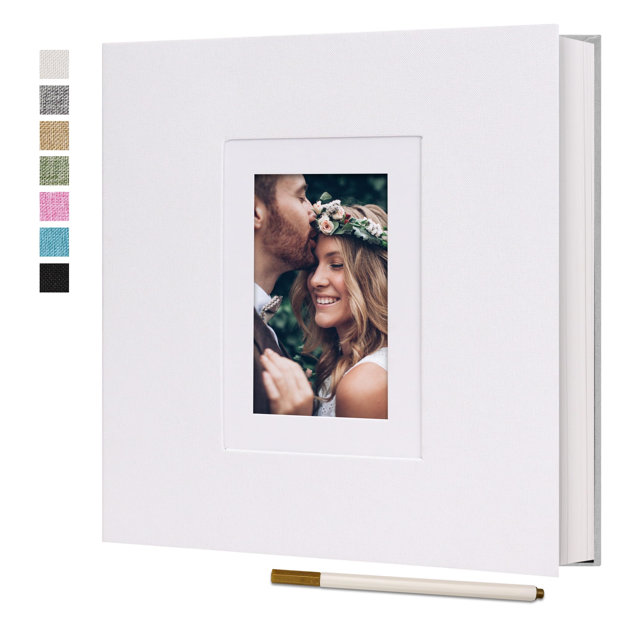 Vienrose Photo Album Self Adhesive for 6x4 7x5 10x8 Pictures Linen Cover DIY Scrapbook 60 Blank Pages Memory Book for Wedding, Travel, White