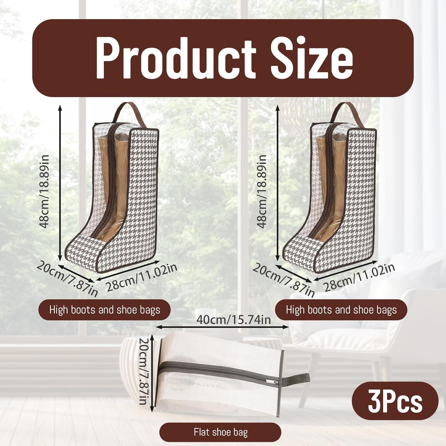 3Pcs Boot Storage, 2pcs tall Boot Bag and 1pcs Travel Shoe Bag with Zipper Closurefor, Cowboy Portable Short Boots and Tall Boots Storage or Protector Bag Shoe - Image 2