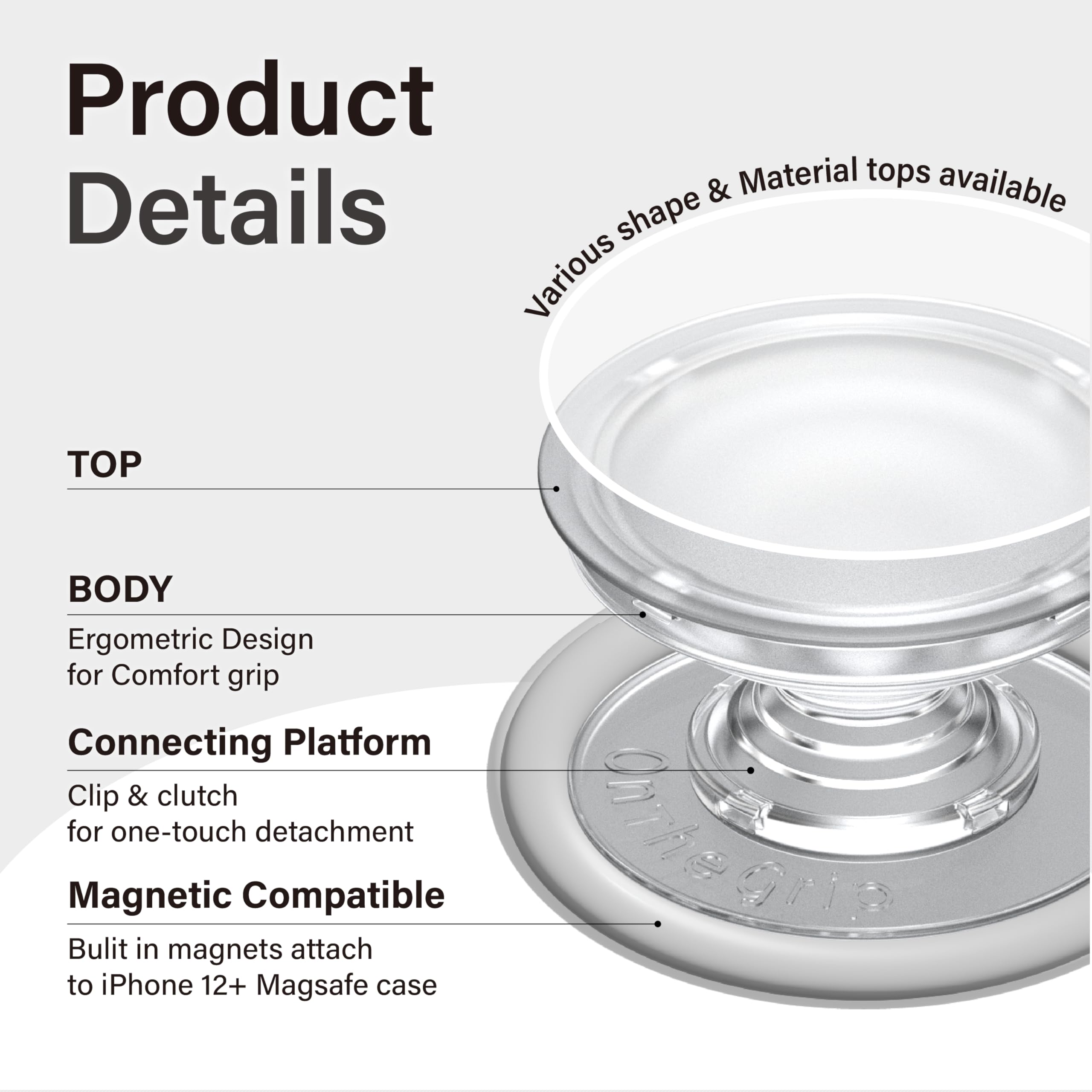 OnTheGrip Cute Solid Macaron Color Heart Shape Collapsible Mobile Phone Grip Stand Holder for Smartphone Tablet Cell Phone Accessory (Black)