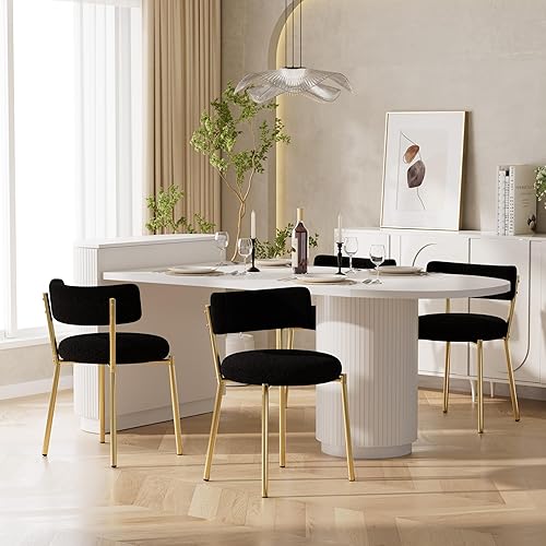 Boucle - Juego de 4 sillas de comedor, modernas sillas de comedor tapizadas redondas, respaldo curvado, sillas de comedor de cocina y comedor, color