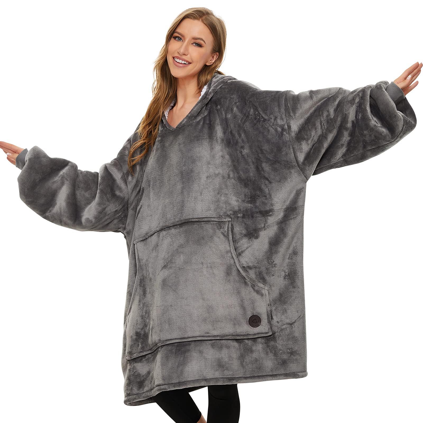 THREE POODLE Wearable Blanket Hoodie, Oversized Sherpa Blanket Hoodie Sweatshirt for Adults Women Men Kids, Extremely Cozy, Warm, Soft and Fuzzy Hoodie Blanket