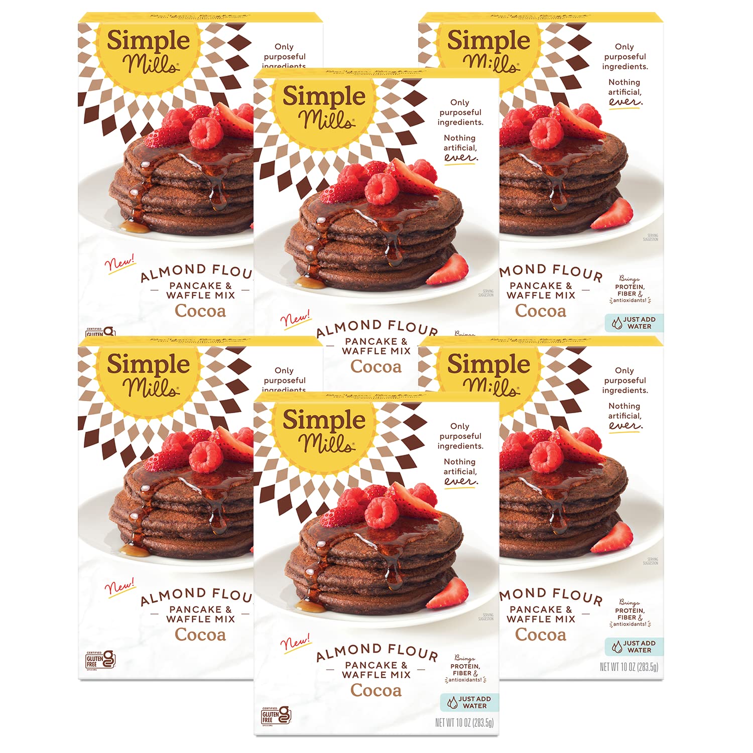 Simple Mills Cocoa Pancake and Waffle Mix, Just add Water, Gluten Free, Paleo Friendly, Breakfast, 10 oz (6 pack)