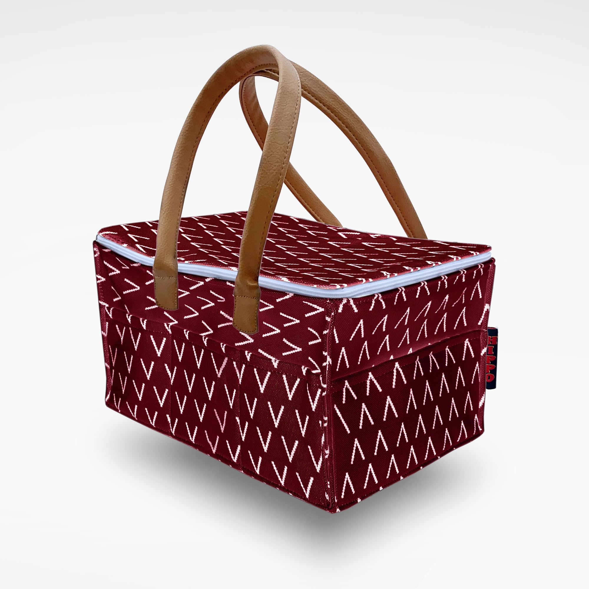 HIPPO Cute Diaper Caddy Bag with Lid Protection for Smart Mothers Baby Diaper Caddy Organizers Baby Wipes Felt Storage, Nursery, Foldable and Portable (WINE-TENT, Large)