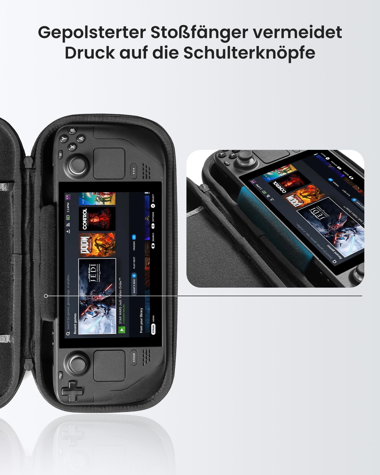 tomtoc Slim Tasche Kompatibel mit Steam Deck / Steam Deck OLED, Rundumschutz Case Hülle für Reise, Ultradünn Tragetasche Hartschale Schutzhülle für Konsole, Stoßfest, Grau