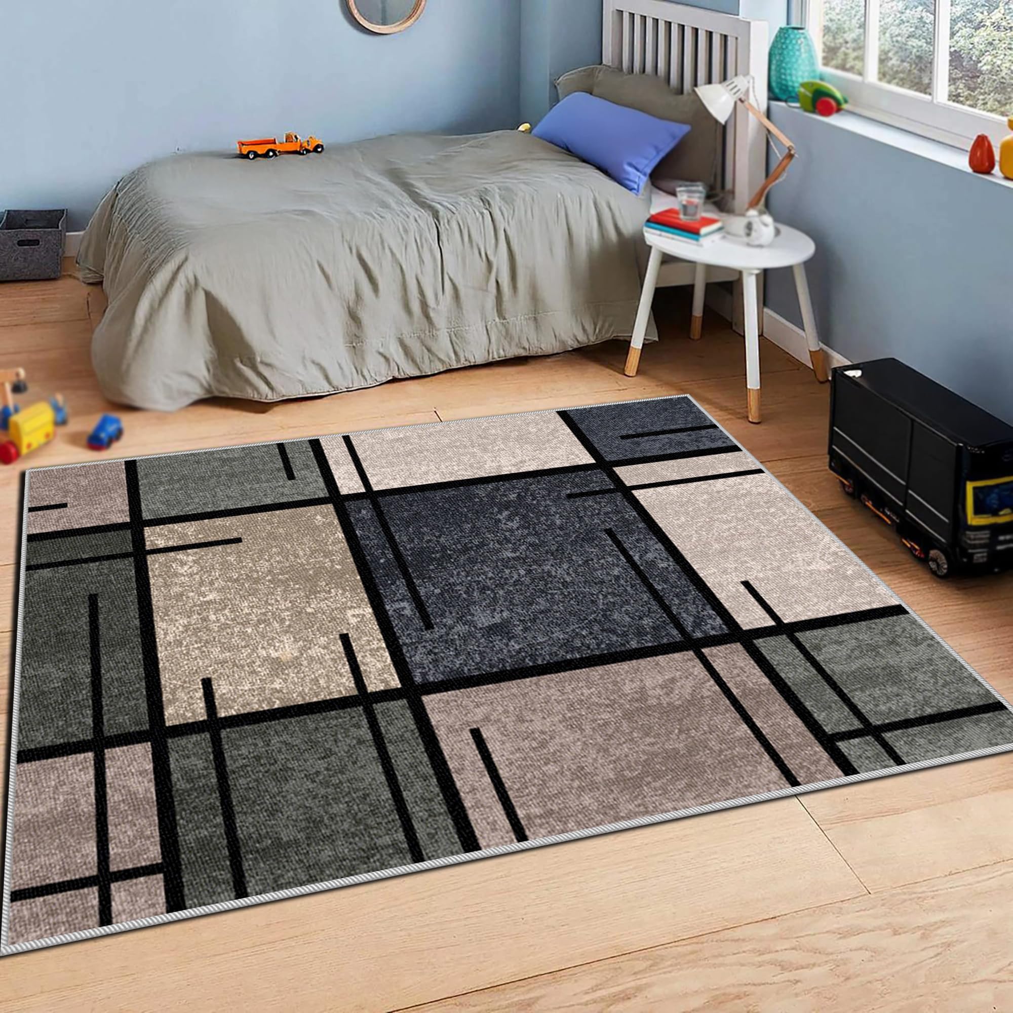 Alfombra Salon Moderna 110 x 120 cm Alfombras Cocina Lavable Antideslizante | Alfombra Pelo Corto para Dormitorio, Comedor, Hall Entrada, Pasillo, Alfombras para Habitación, fácil de limpiar