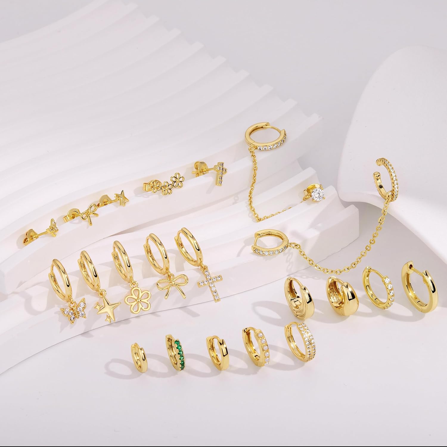 Small Gold Huggie Hoop Earrings Set for Women Men Hypoallergenic 14K Plated Stack Cartilage Earrings, Multiple Piercing Lightweight Mini Thin Cute Dainty Trendy Jewelry Set Christmas Gifts for Women - Image 8