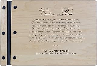 LifeSong Milestones Personalized Funeral Guest Book Wooden Cover Spanish The Broken Chain Poem Memorial Gift in Loving Memory One Engraved Keepsake (12.25 in)