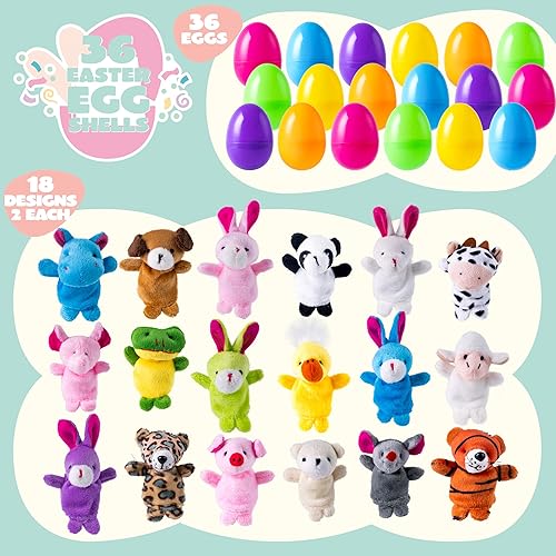 Miniatura 2 de JOYIN 36 huevos de Pascua rellenos con marionetas de dedo de animales para niños pequeños, caza de huevos de Pascua, rellenos de cestas, recuerdos