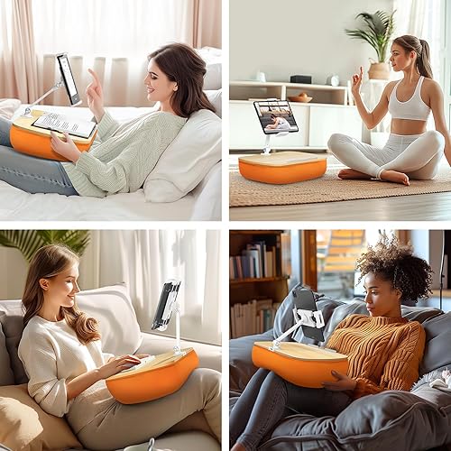 Miniatura 4 de Acogedor soporte de almohada Kindle con soporte ajustable de 360 para tableta, panel de madera, soporte para iPad para lectura manos libres en la