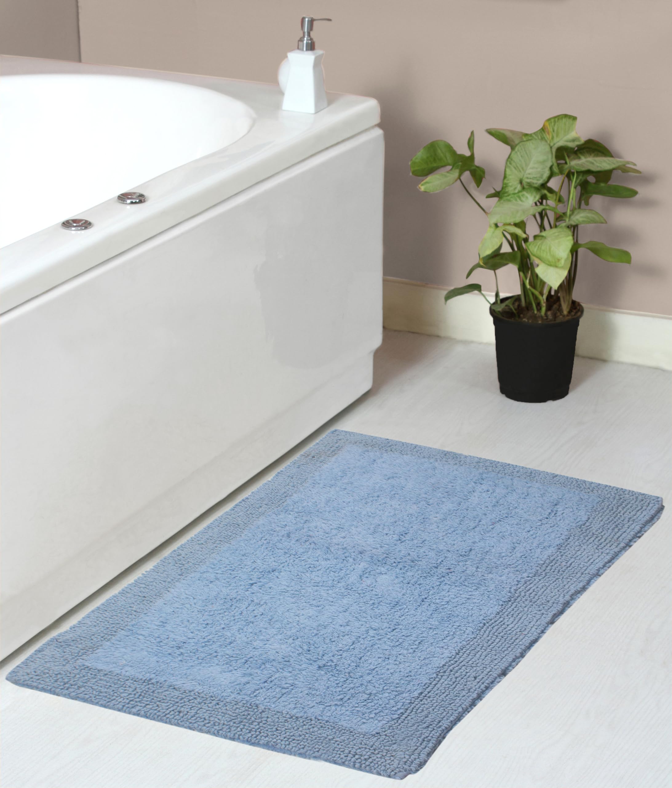home weavers luxury collection 100% reversible cotton bathroom rugs set, washable rug, soft cotton extra soft and absorbent bath rug, bath mat set, bath floor mat non slip, 21"x34" rectangle, blue