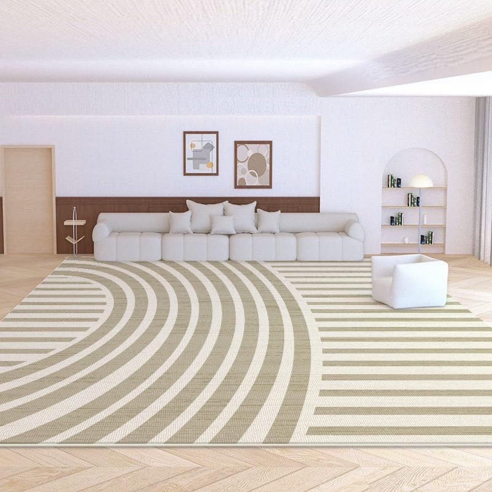 Tapis de salon beige 180x270 tapis chambre antidérapant lignes géométriques