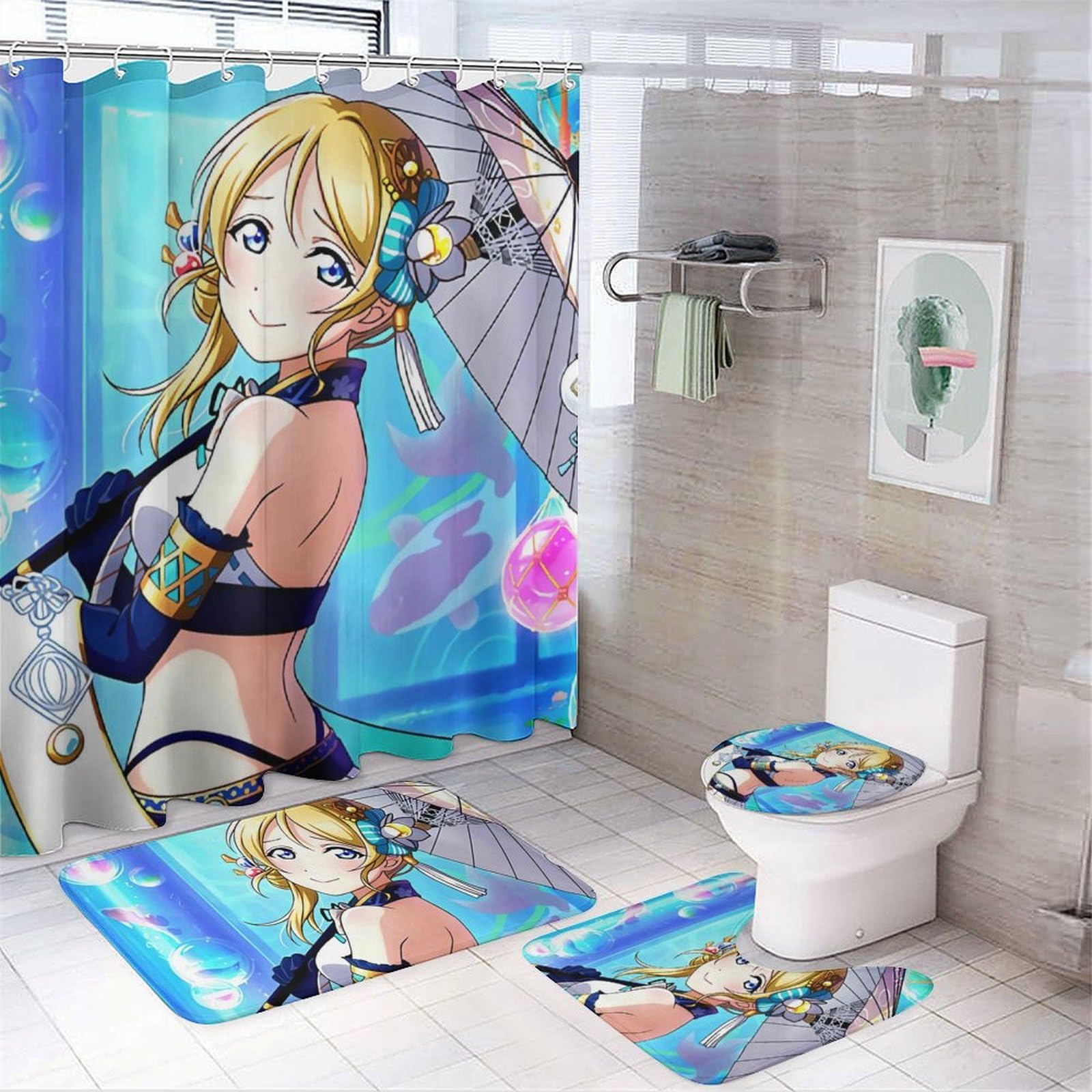 Amazon.co.jp: シャワーカーテン4点セット かわいいお姫様 アニメ 滑り
