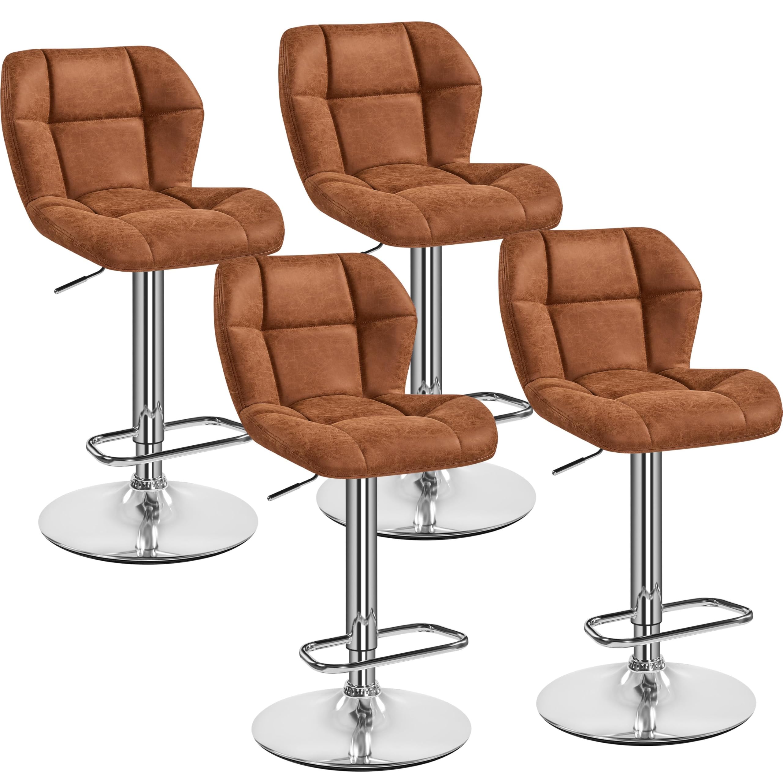 Yaheetech Barhocker 2er Set Barstuhl Höhenverstellbar mit Rückenlehne und Fußstütze drehbare Küchenhocker PU-Kunstleder Sitzhöhe 62,5 cm - 84,5 cm für die Küche/Esszimmer, Retro-Braun