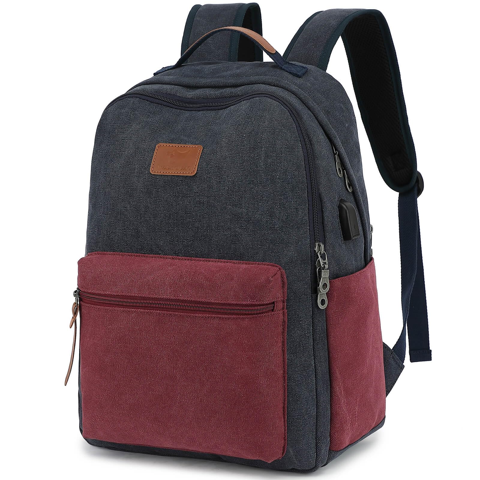 Waterproof Canvas Backpack, Laptop Backpack with USB Charging Port, Vintage Backpack for College Students, Casual Daypack for Men & Women, Travel Work