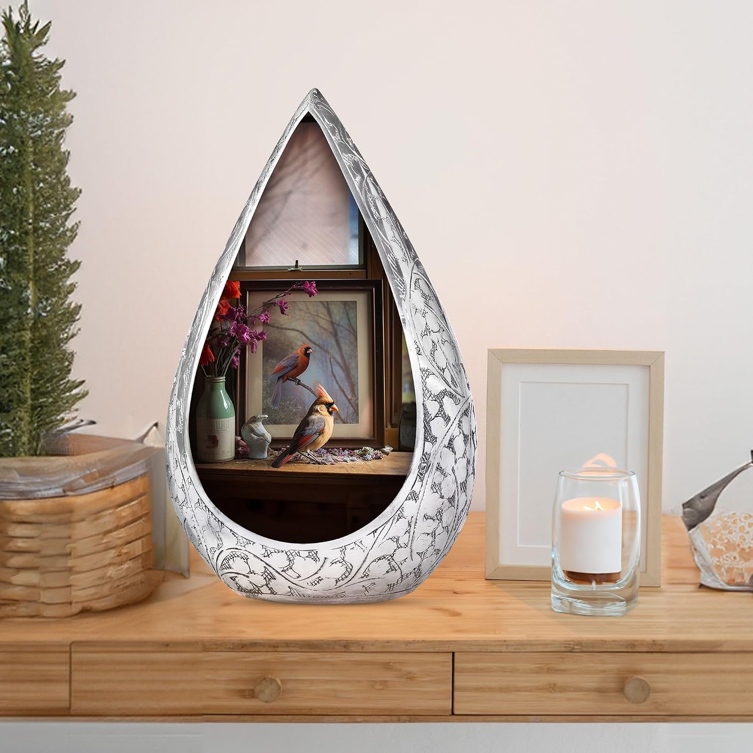 Cardinal Bird Funeral Urn for Ashes Adult Male & Female - Drop Large Cremation Burial Urns for Human Ashes - Handcrafted Memorial Gifts for Family - Home Décor Cremains Holder (10 Inch)