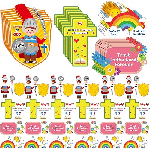 Peryiter Kit de manualidades de armadura de Dios, 24 piezas, cruces religiosas, manualidades de escuela dominical, fieltro, vacaciones, Biblia,