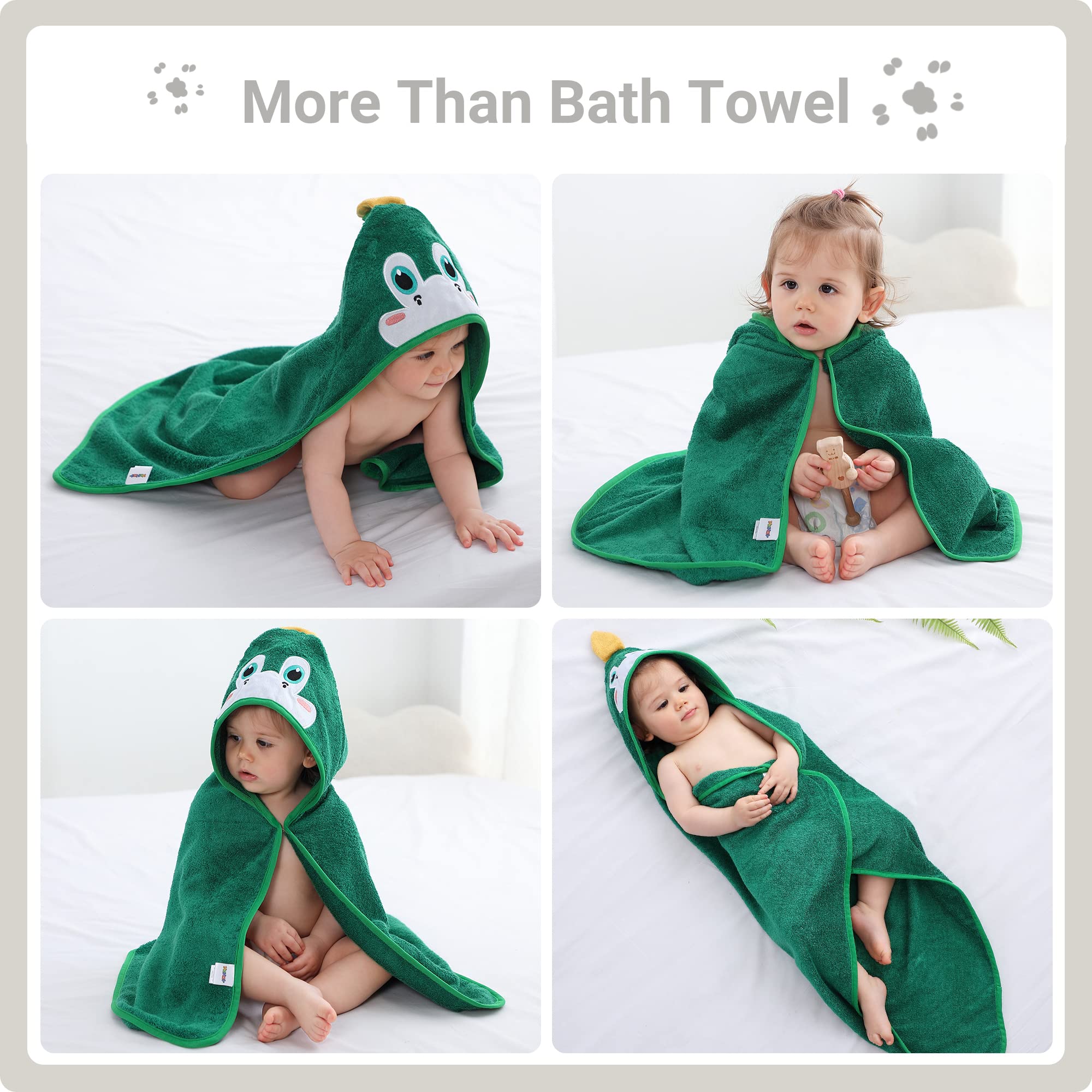 Qooloo 3 Serviettes Bain Bébé à Capuche – Cape De Bain Bambou Ultra Absorbante & Douce, Sortie De Bain 3 Pièces