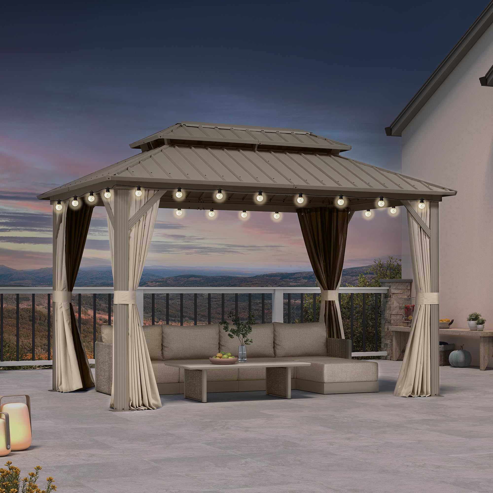 PURPLE LEAF Alu Pavillon Wasserdicht Stabil Winterfest Gartenpavillon mit Flammhemmend Seitenteile Pavillon mit LED Licht