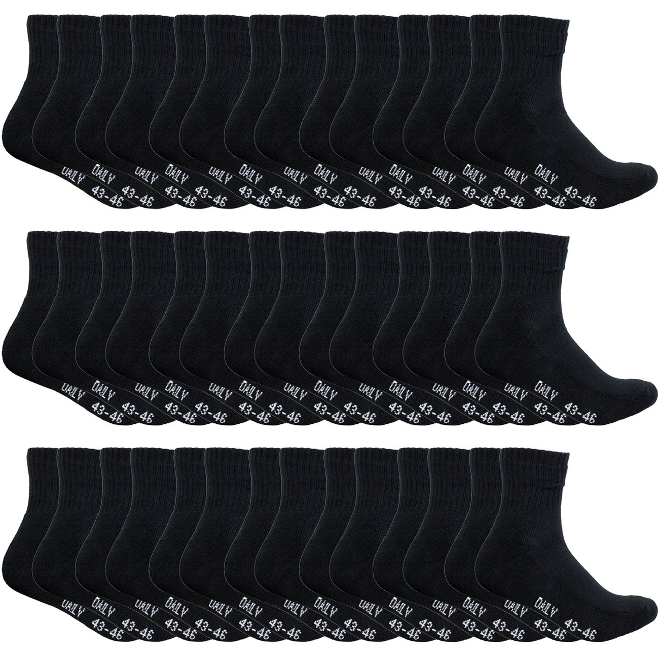 Herren Short Crew Socken 7er 14er oder 21er Pack Schwarz Everyday Sport Performance Kurz Tennissocken mit Frotteesohle Baumwolle 39-42 47-49 Farbe:Schwarz