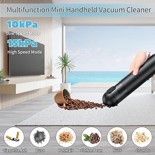 Miniatura 2 de Dijkoo Aspiradora de mano para automóvil, 15000 Pa, alta succión potente con luz LED y SOS, mini aspiradora inalámbrica portátil para auto, oficina
