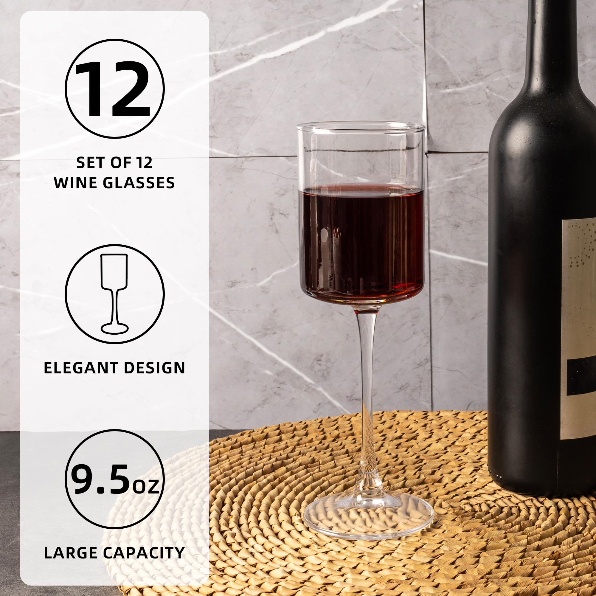 YANGNAY Juego de 12 copas de vino tinto transparente, gran capacidad de 9.5 onzas