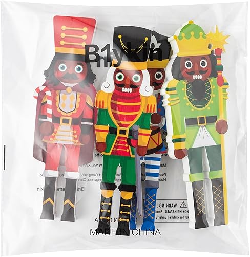 Miniatura 7 de B1ykin 4 piezas de decoración de bandeja de madera con niveles de cascanueces africanos de Navidad, centros de mesa independientes con soldado rey