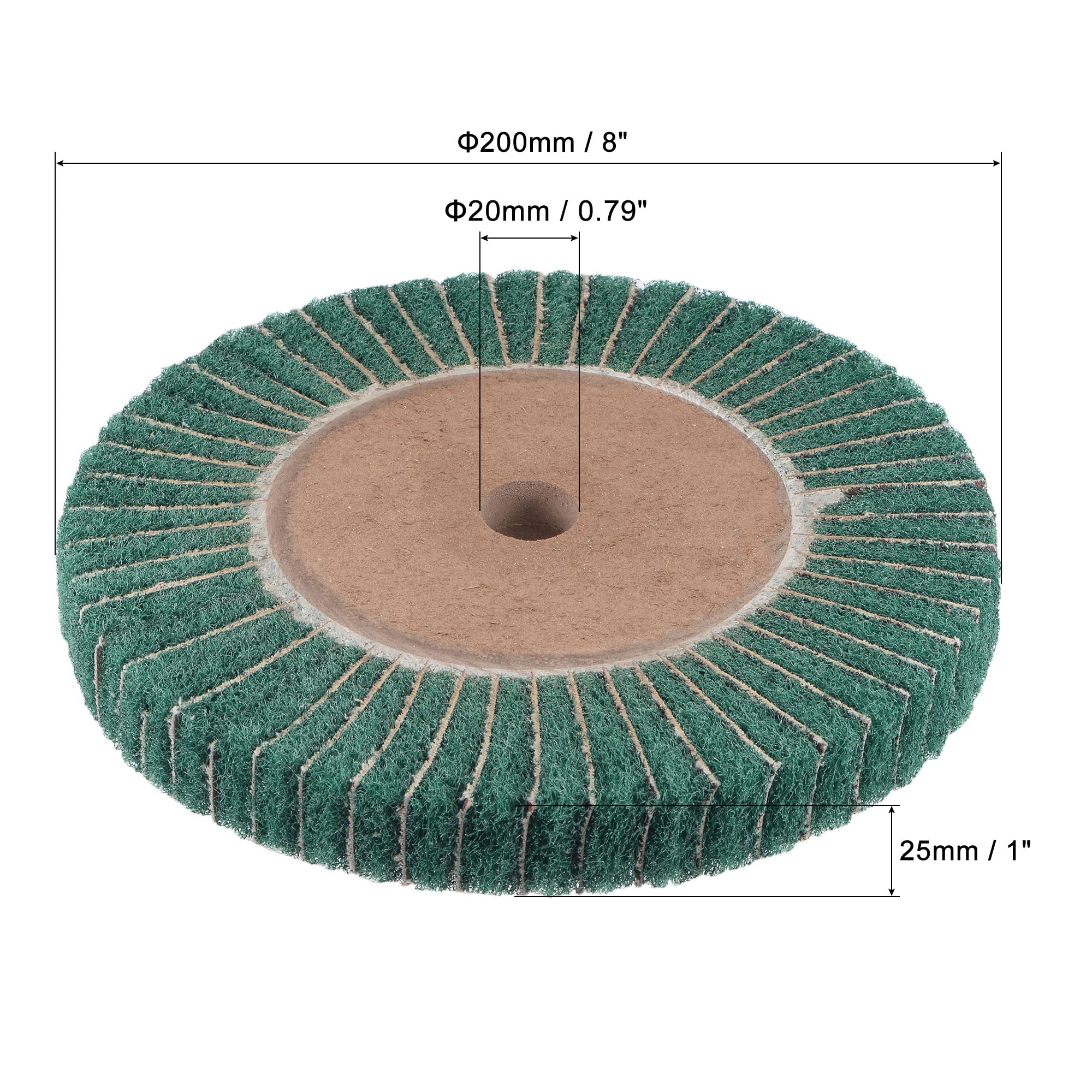 uxcell 200mm x 25mm 240 Grit Non-Woven Polishing Burnishing Wheel Abrasive Cloth Nylon Wire Drawing Flap Wheel for Stainless Steel Metal Green