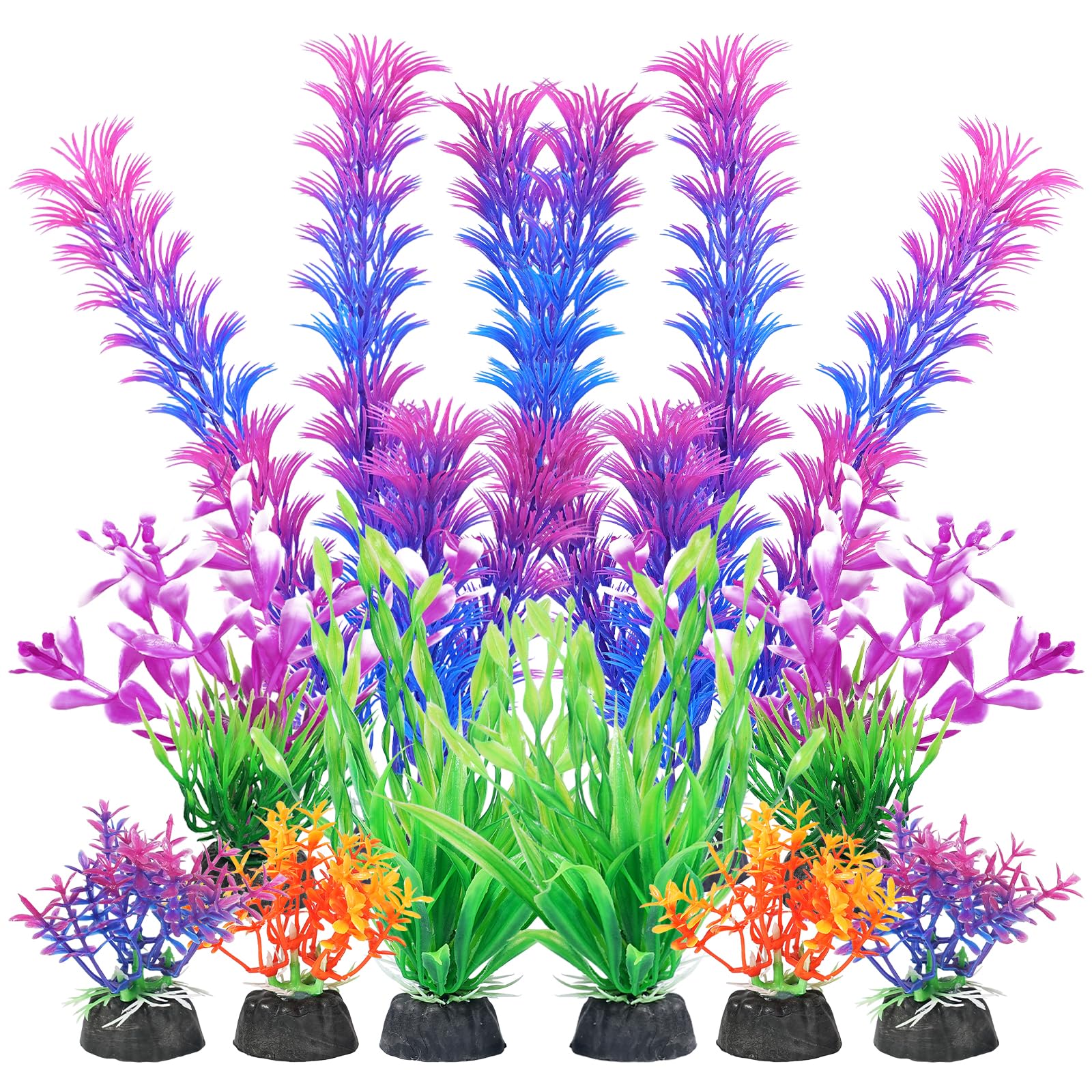 AQUANEAT Artificial Fish Tank Plants, Aquarium Decorations, Purple Plastic Accessories, 10pcs