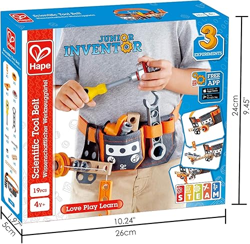 Miniatura 6 de Hape Junior Inventor Scientific - Cinturón de herramientas | 19 piezas de componentes utilitarios STEAM cinturón de almacenamiento de herramientas